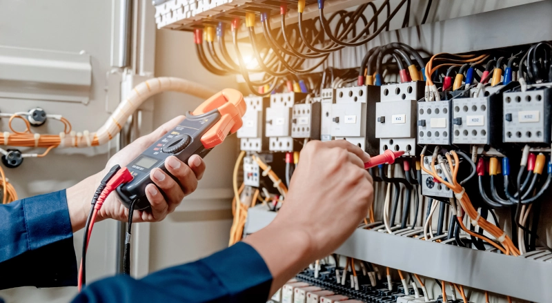 Electrician repairing a fuse box during an emergency call-out in Cheltenham